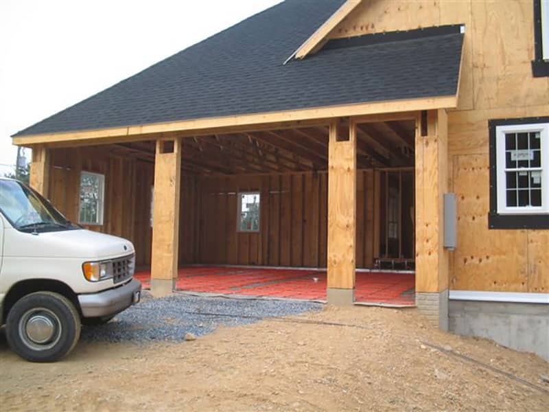 New garage with heated driveway under construction